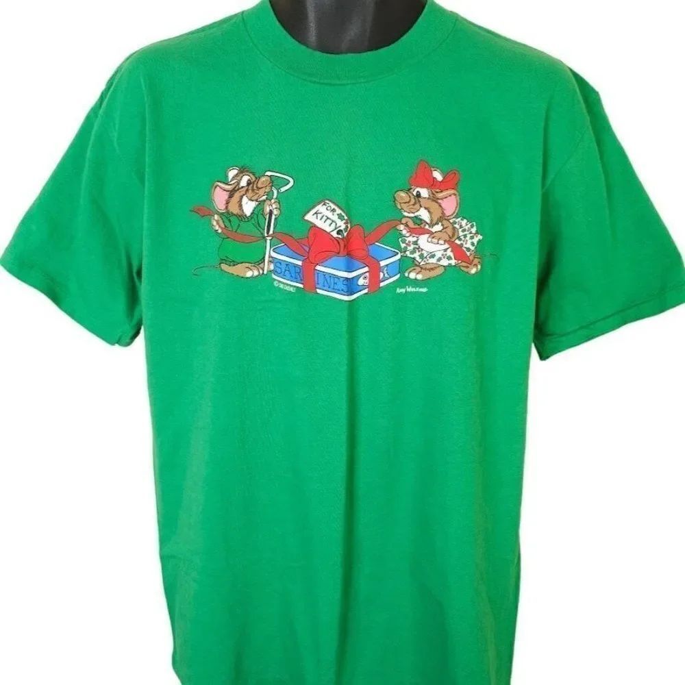 Christmas Mouse T Shirt Mens Size Large Vintage 80s 90s Present For Kitty